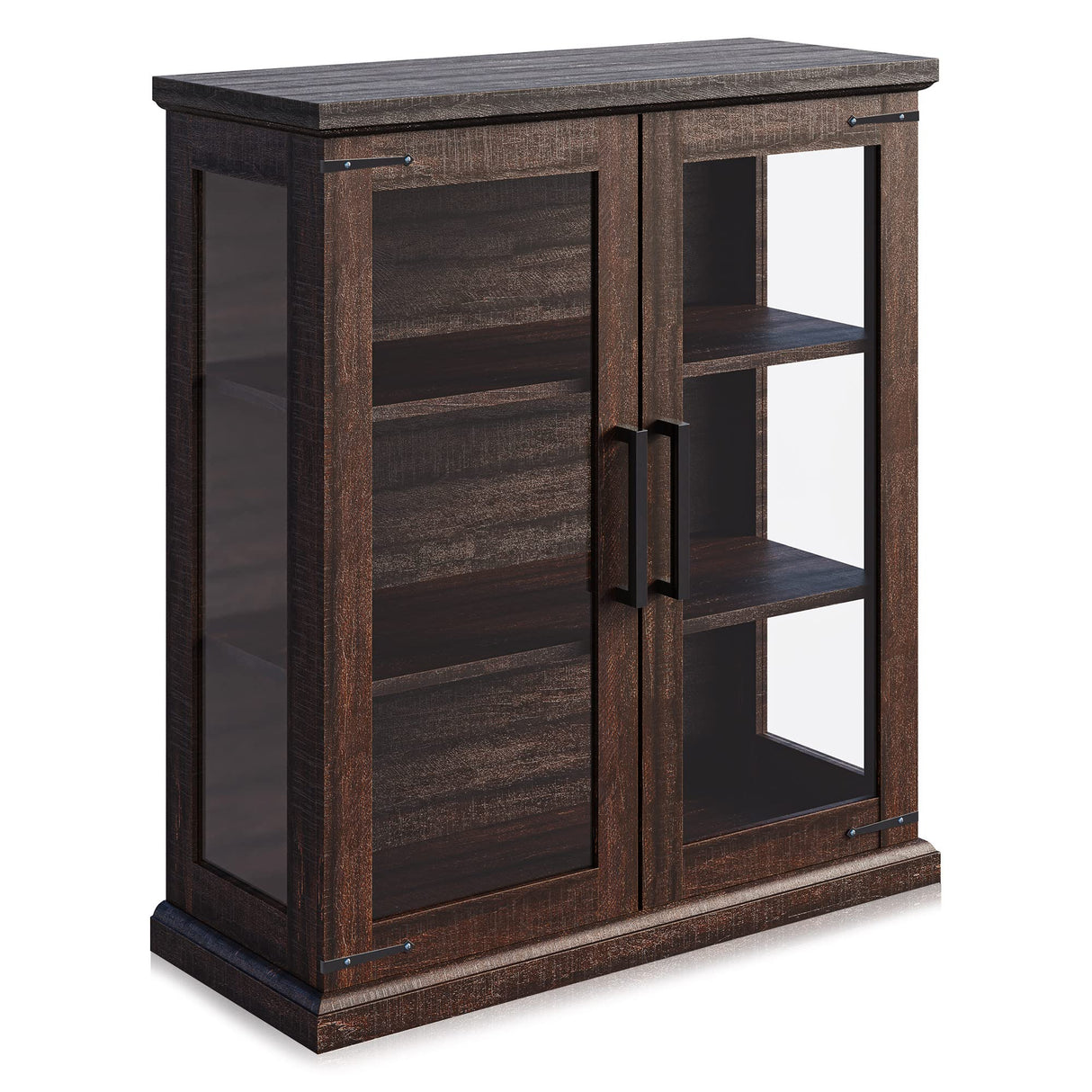 BELLEZE 014-HG-41009-CB-ESP Storage Shelves Doors Glass Display Pantry Organizer 3 Tiers Curio Hutch Cabinet for Entryway Living Room Hallway Kitchen-Ashford (Espresso) BELLEZE