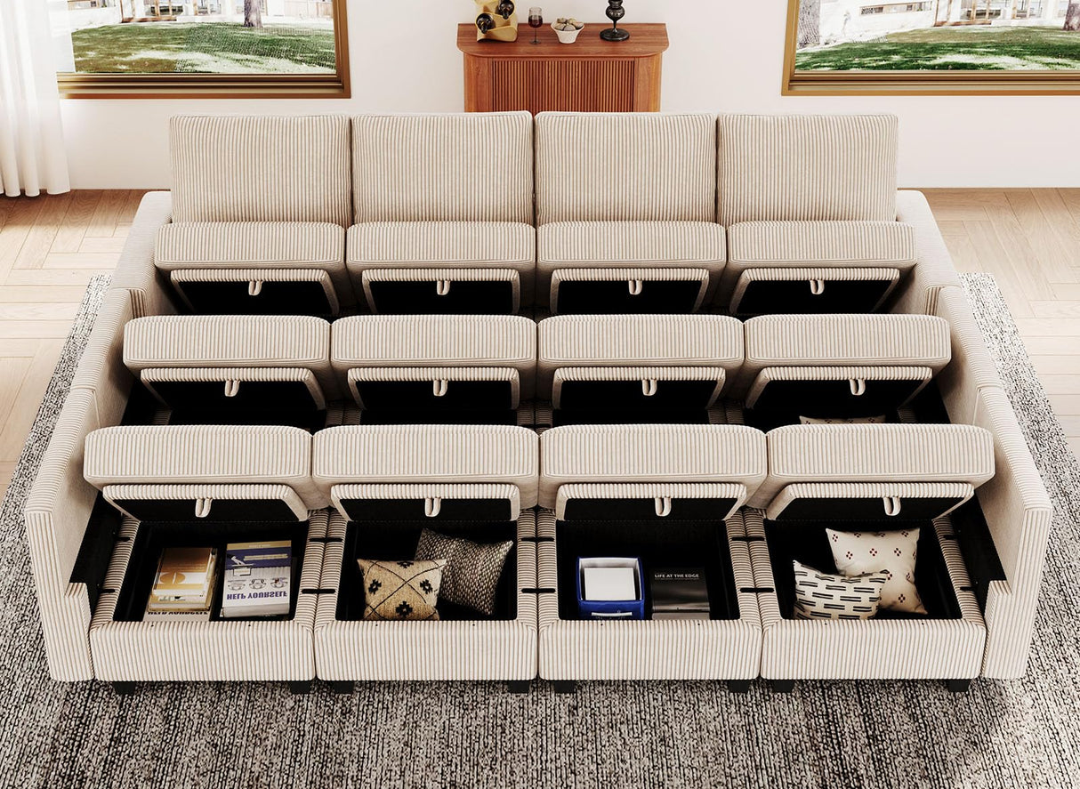 Belffin Oversized 12 Seat Modular Sectional Sleeper Sofa Convertible Sleeper Sofa with Storage Seat Large Corduroy Modular Sectional Couch for Living Room Beige Belffin