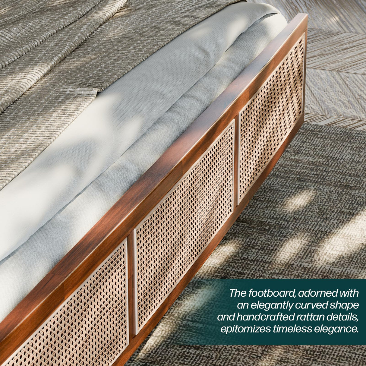 Bme Nancy Dark Chocolate King Bed Frame with Geometric Headboard – Mid Century Modern Solid Acacia Wood Design Bme