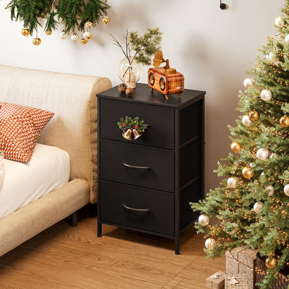 AODK Dresser for Bedroom Nightstand Small Dresser Chest of Drawers End Table for Living Room, Closet Dresser with 3 Storage Drawers Organizer Clothes, Black AODK