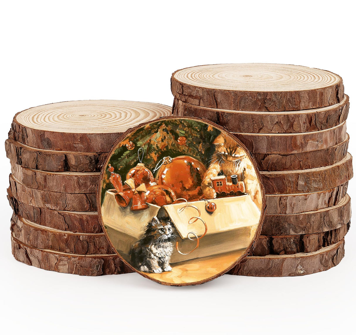 ilauke Wood Slices for Crafts, 17Pcs Unfinished Wood Slices for Centerpieces 5.1-5.5 Inch, Round Wooden Discs with Bark, Wood Pieces for Rustic DIY Crafts Wedding Decor Christmas Ornaments ilauke