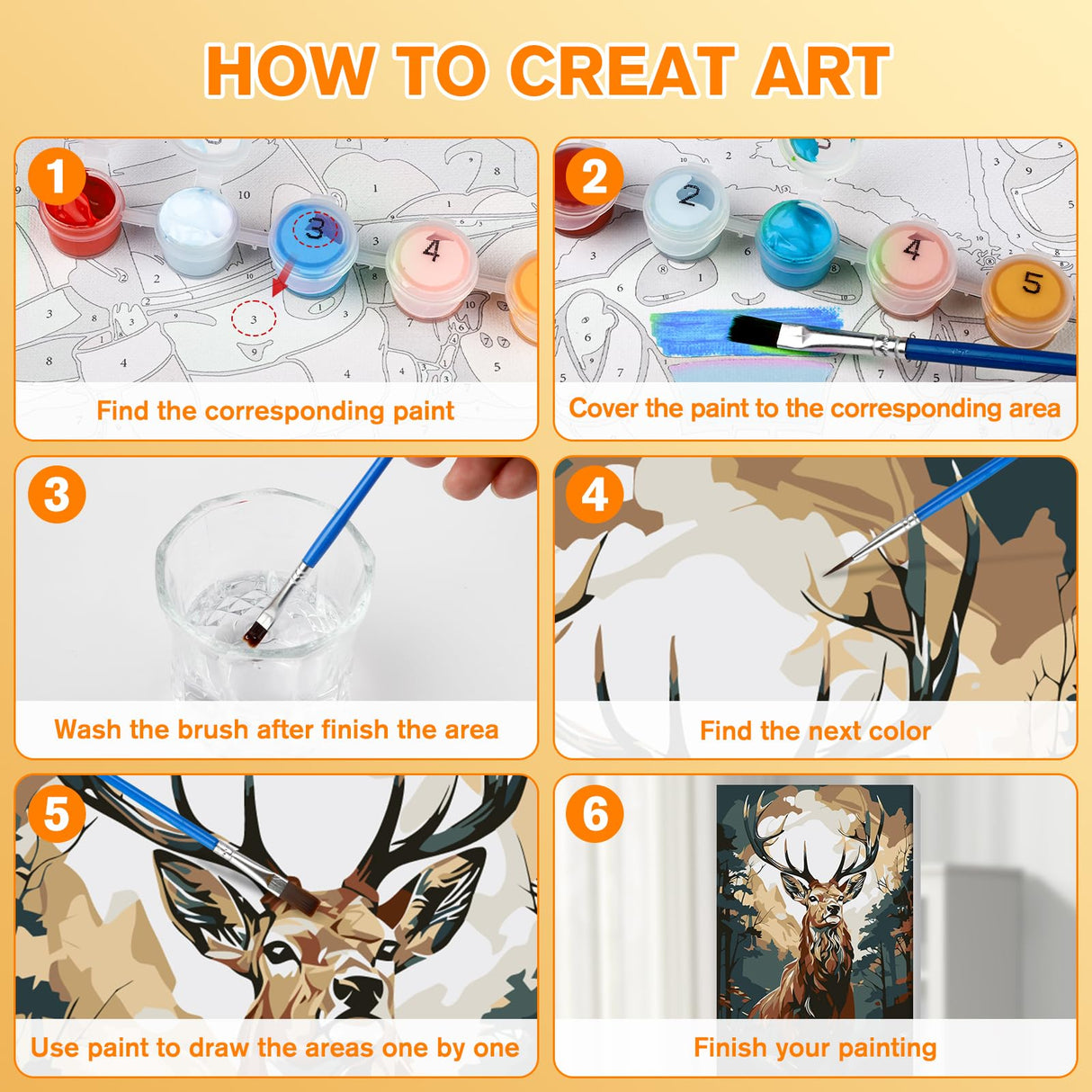 Bowetile Deer Paint by Numbers for Adults Framed, Adults' Paint-by-Number Kits, DIY Adult Paint by Number Kits on Canvas, Animals Acrylic Number Painting for Home Decor, 8x12in Bowetile