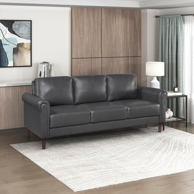 Lexicon 79" W Sofa Couch, Faux Leather Upholstered Couch, Sofa with Rolled Armrest for Bedroom/Office/Waiting Room, 3 Seater, Dark Gray