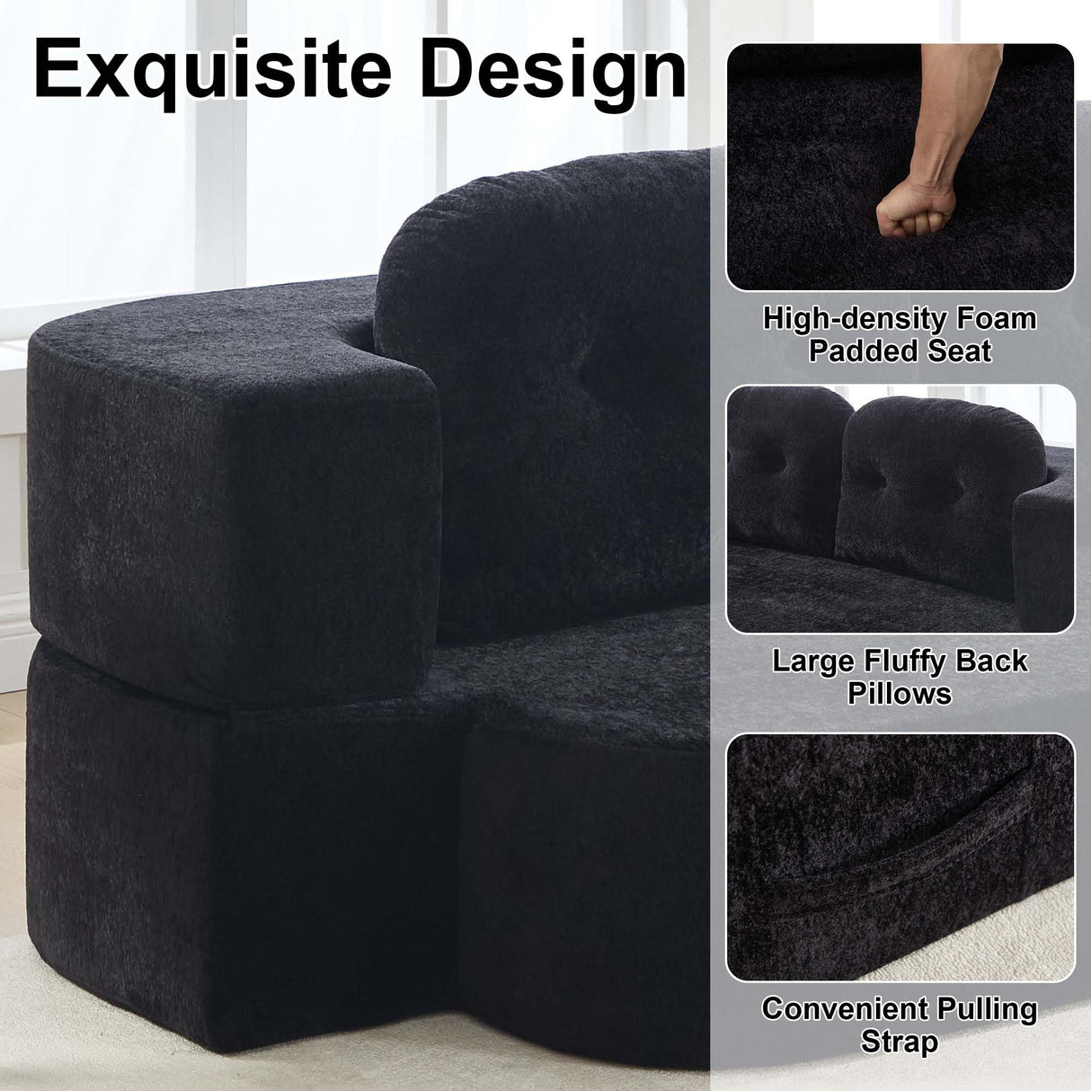 Tmsan 78.7" W Boneless Cloud Loveseat Sofa, 2 in 1 Convertible Floor Folding Couch Bed, No Assembly Compressed Foam Lounge Sofa Sleeper for Dorm Apartment Office Bedroom Living Room Small Spaces Tmsan