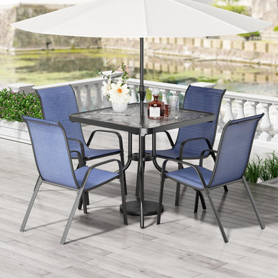TLSUNNY Patio Dining Set 5 Pieces, All Weather Outdoor Furniture W/30"X 30" Table and 4 Stackable Textilene Chairs, Metal Table and Chairs for Lawn, Garden, Poolside, Backyard (Umbrella not Included)