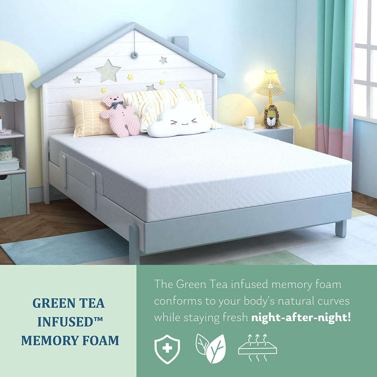 EGOHOME Full Mattress for Kids, 6 Inch Green Tea Gel Cooling Memory Foam Bunk Bed Mattress in a Box, Made in USA CertiPUR-US Certified, Medium Firm Trundle Mattress, White MLILY