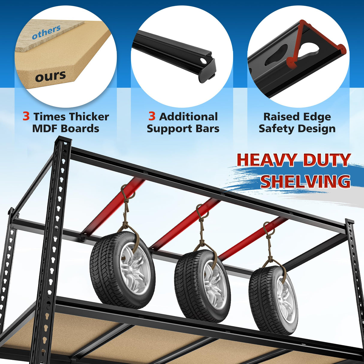 DurayLoly 55" W Storage Shelves, 2550LBS Garage Shelving Heavy Duty, 5-Tier Heavy Duty Shelving, Adjustable Metal Shelving Unit for Garage, Warehouse, Pantry, Kitchen, 55" W × 24" D × 72" H, Black DurayLoly