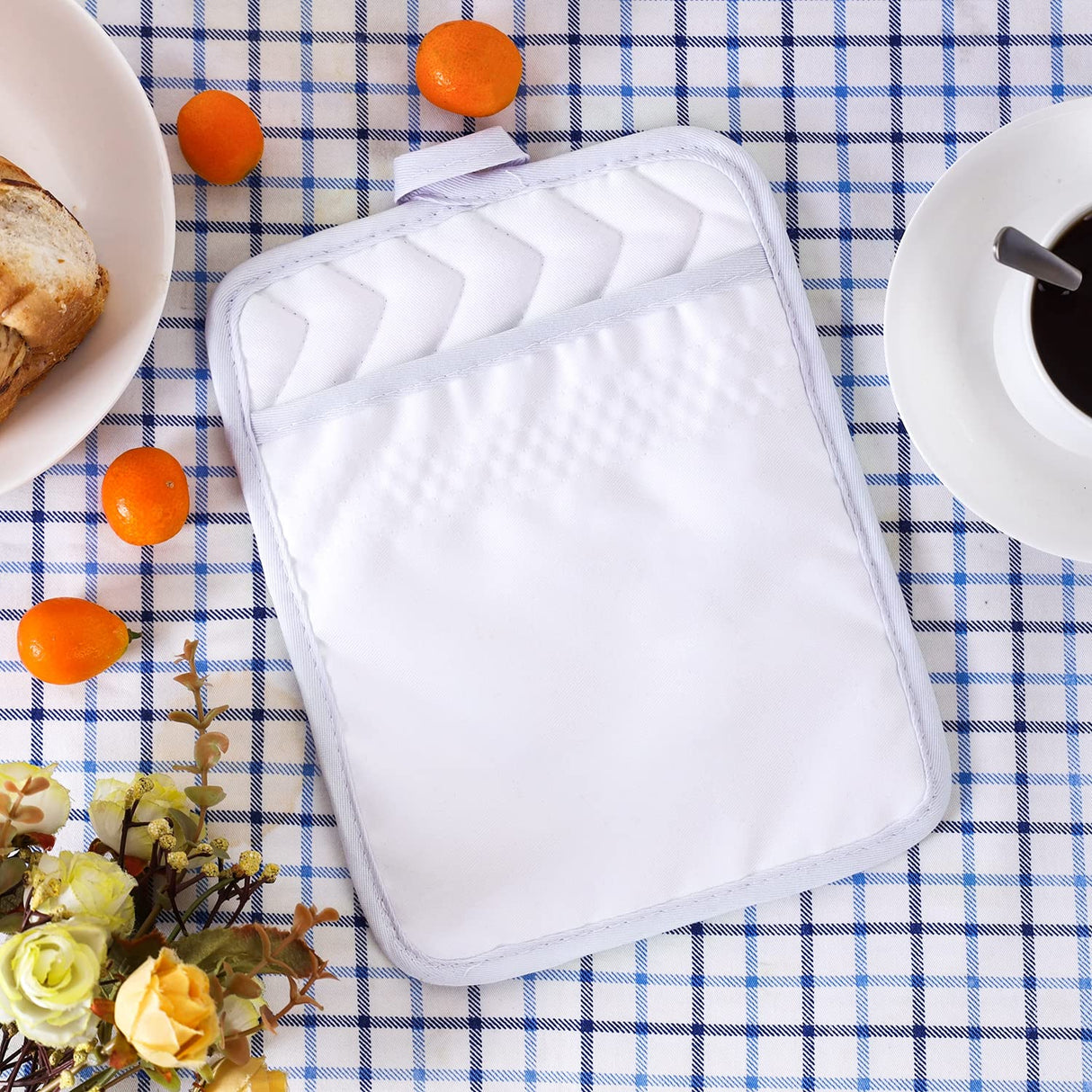 Anyi Pot Holders and Oven Mitts 7" X 9" Heat Resistant Pocket Pot Holder Set Feature of Non Slip Kitchen Hot Pad Oven Mitts, 3-Pack (White) Anyi