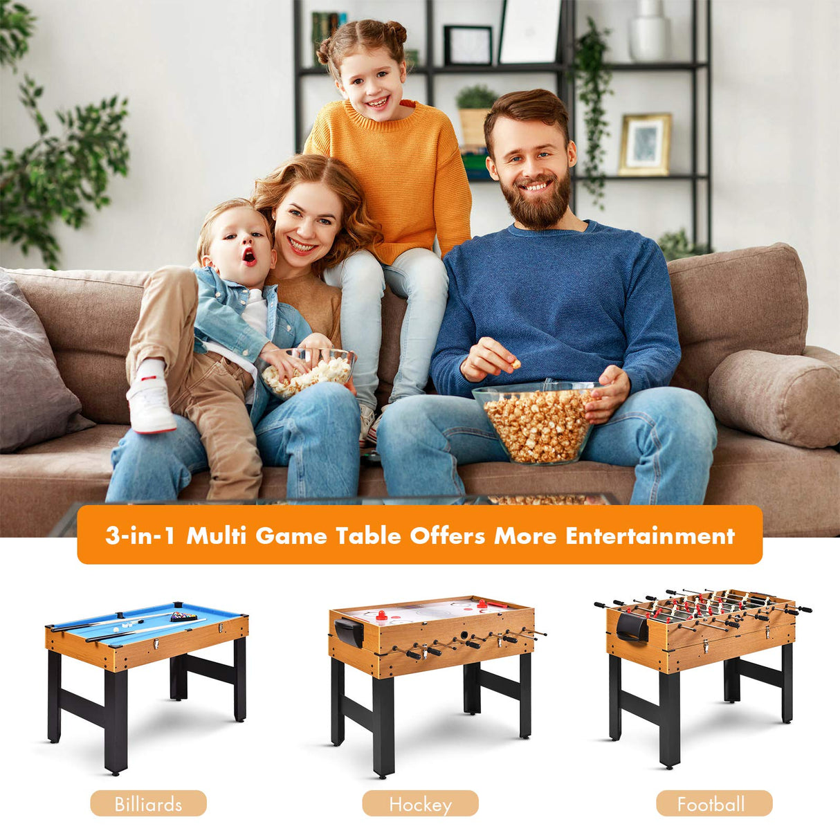 GYMAX 3 in 1 Game Table, 49 in Multi Game Table with Foosball Hockey & Billiards, Competition Sized Combo Game Table for Home, Game Room, Bar, Party, Club GYMAX