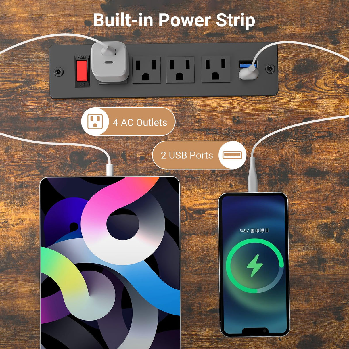 Zevemomo 66.5" LED TV Stand, TV Stands for 55/60/75 Inch TV, Console Tables with LED Strip Lights, Entertainment Center with 4 AC Outlets & 2 USB Ports, Open Storage Shelves for Living Room-Brown Zevemomo