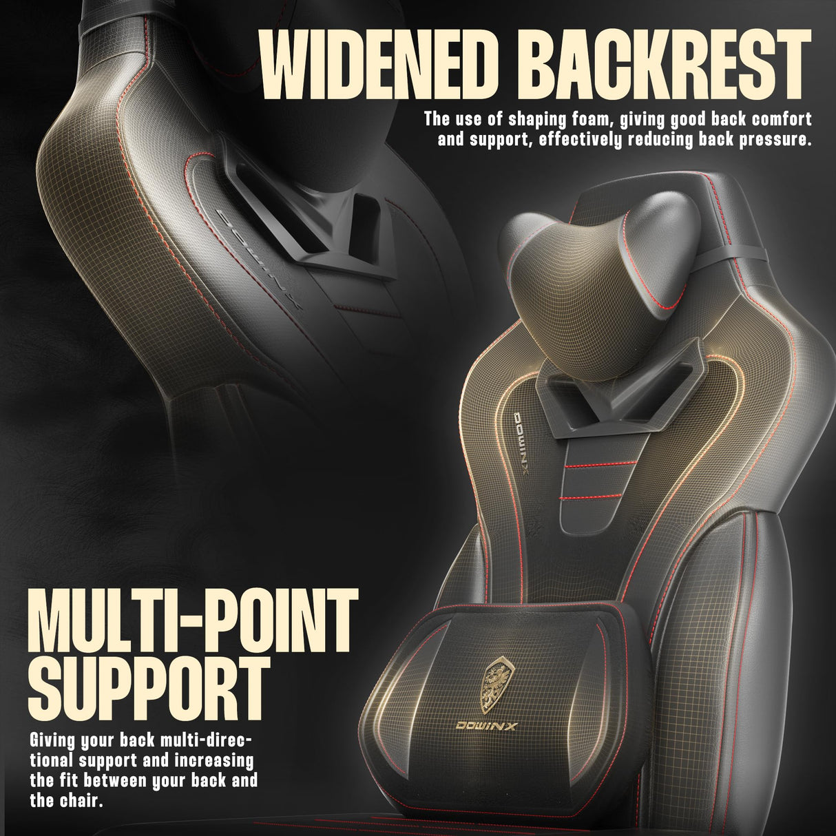 Dowinx Gaming Chair with Footrest, Gaming Chair for Heavy People, Gamer Chair for Adult with Massage, Computer Gaming Chair with PU, PC Game Chair for 200lbs (Black) Dowinx