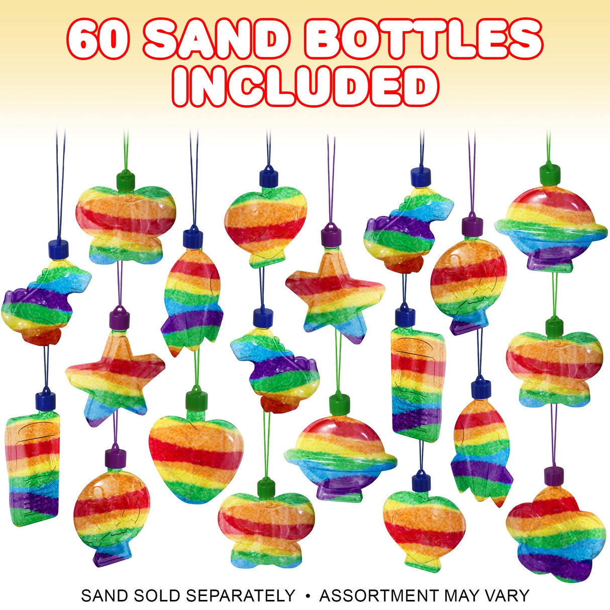 ArtCreativity Sand Art Bottle Necklaces Assortment for Kids, Bulk Pack of 60, Collection of Sand Art Craft Bottle Necklaces, Fun Party Supplies & Favors for Boys and Girls - Sand Sold Separately ArtCreativity