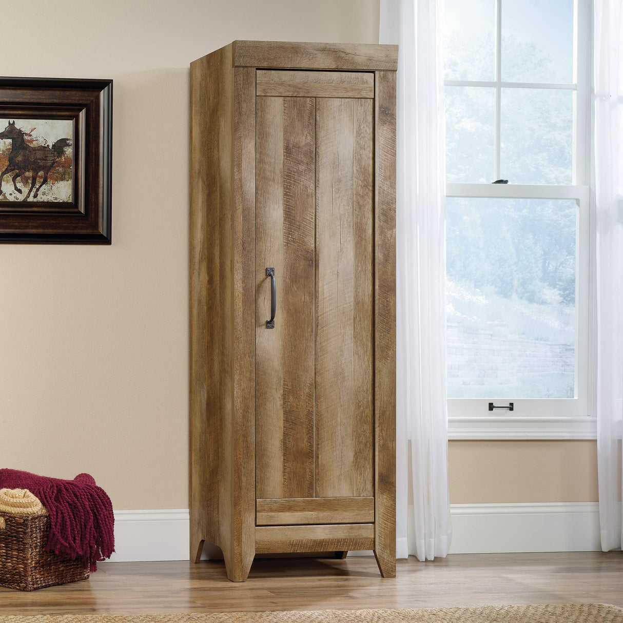 Sauder Adept Narrow Storage Pantry Cabinet, L: 22.60" x W: 16.77" x H: 70.98", Craftsman Oak finish Sauder