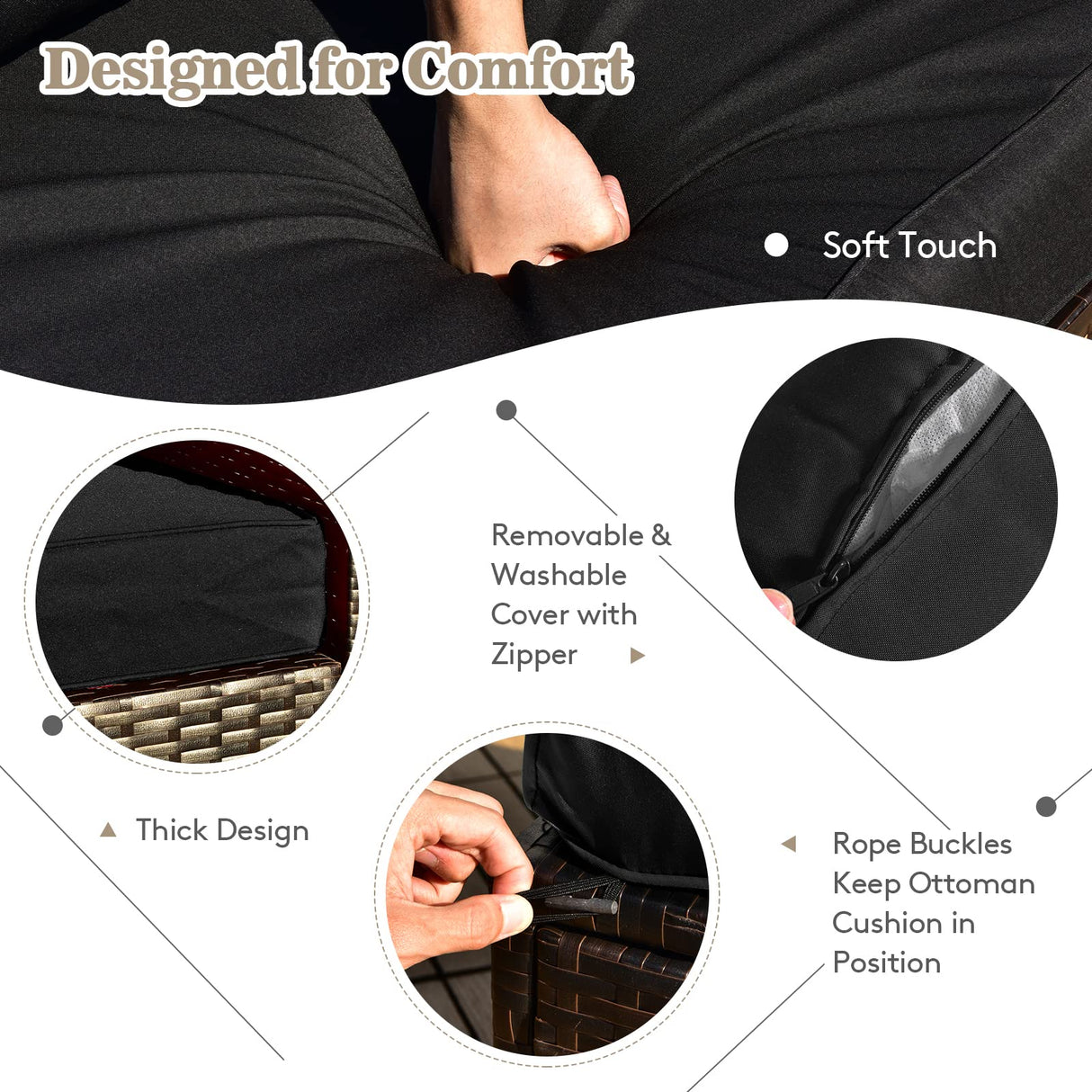 Tangkula 9 Pieces Patio Furniture Set with 50,000 BTU Propane Fire Pit Table, Outdoor Wicker Space-Saving Sectional Sofa Set with Storage Box, 32” Square Gas Fire Pit (Black) Tangkula