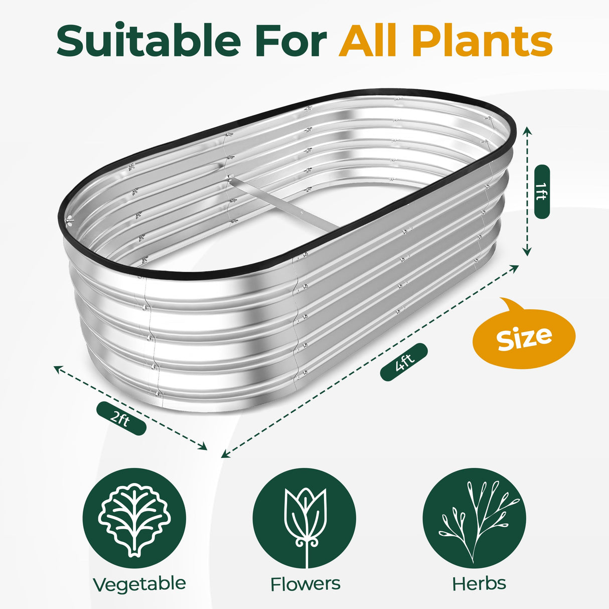 Utopia Home Galvanized Raised Garden Bed Kit 4x2x1ft, Planter Box Raised Garden Beds Outdoor, Easy Assembly Metal Raised Bed for Gardening Vegetables, Fruits, Flowers - Pack of 01 - Silver Utopia Home