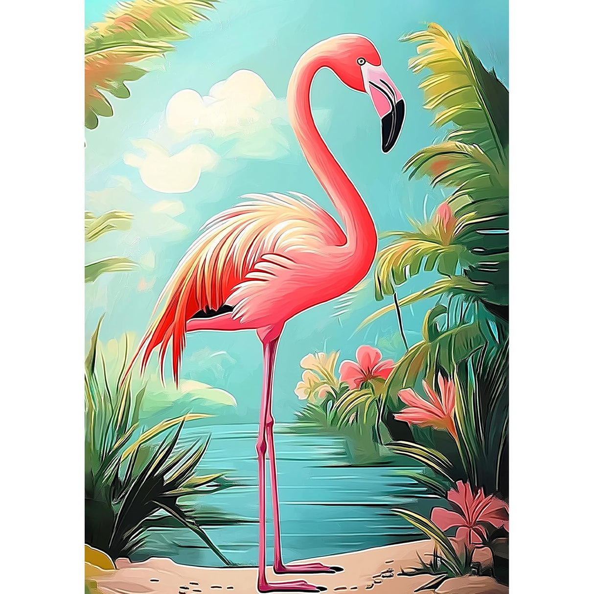 HEIBAGO Flamingo Diamond Art Kits for Adults, 5D Full Drill Round Bird Painting Gems with Beach Diamond Painting, Diamond Dots Perfect for Home Wall Decor 12x16inch HEIBAGO