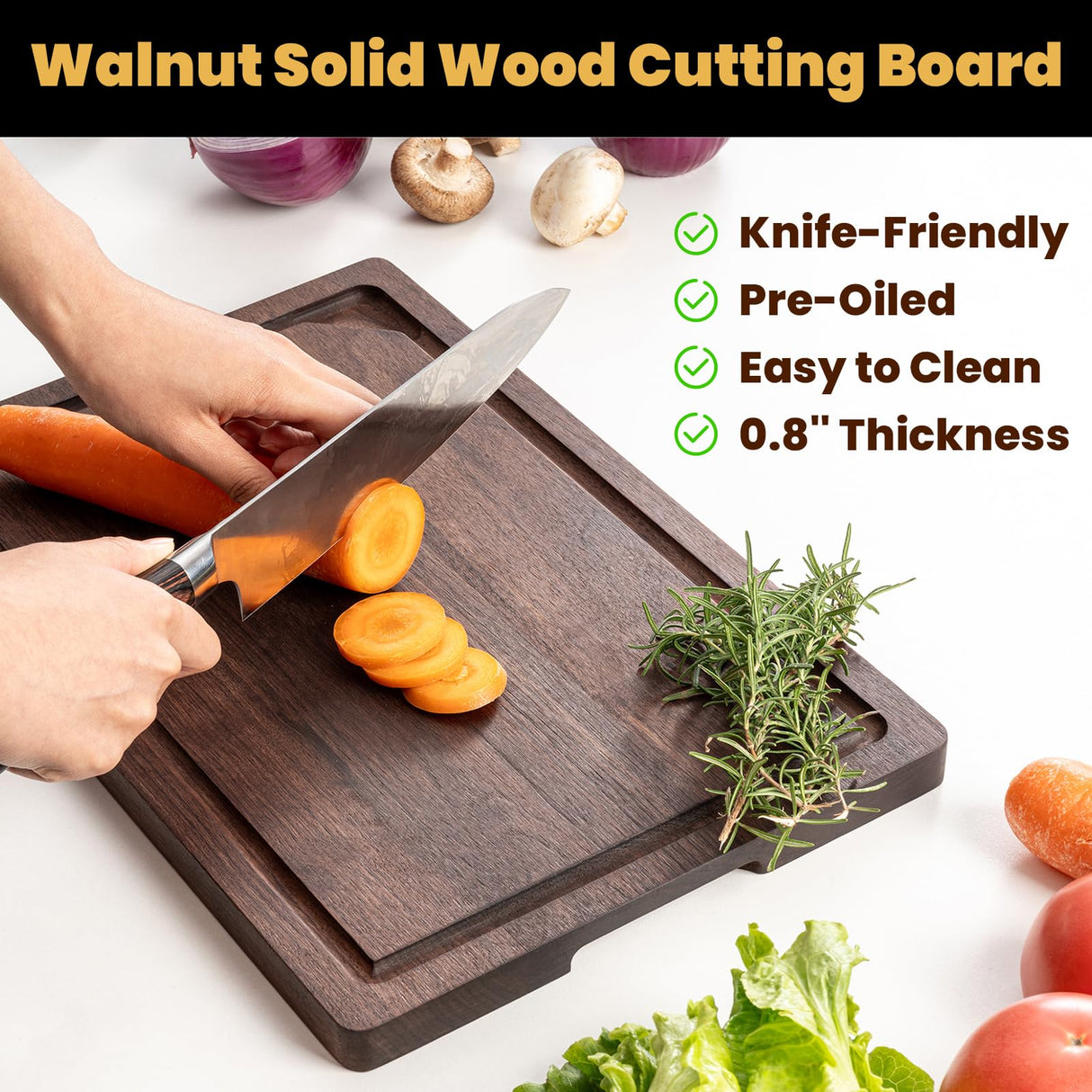 17” Walnut Cutting Board, Wooden Cutting Boards for Kitchen, Large Butcher Block Cutting Board, Large Cutting Board, Wood Cutting Boards for Kitchen with Juice Groove and Handles, Gift for Christmas Heimlove