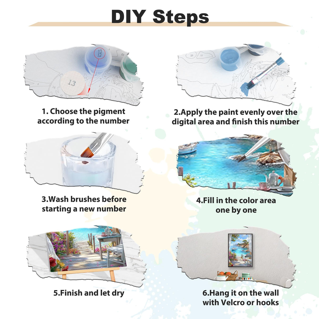 EOBROMD Framed Paint by Numbers Kits for Adults Seaview, DIY Landscape Acrylic Paint by Number on Stretched Canvas, Painting Kits Adults Oil Paint by Numbers for Home Decor 12x16inch EOBROMD