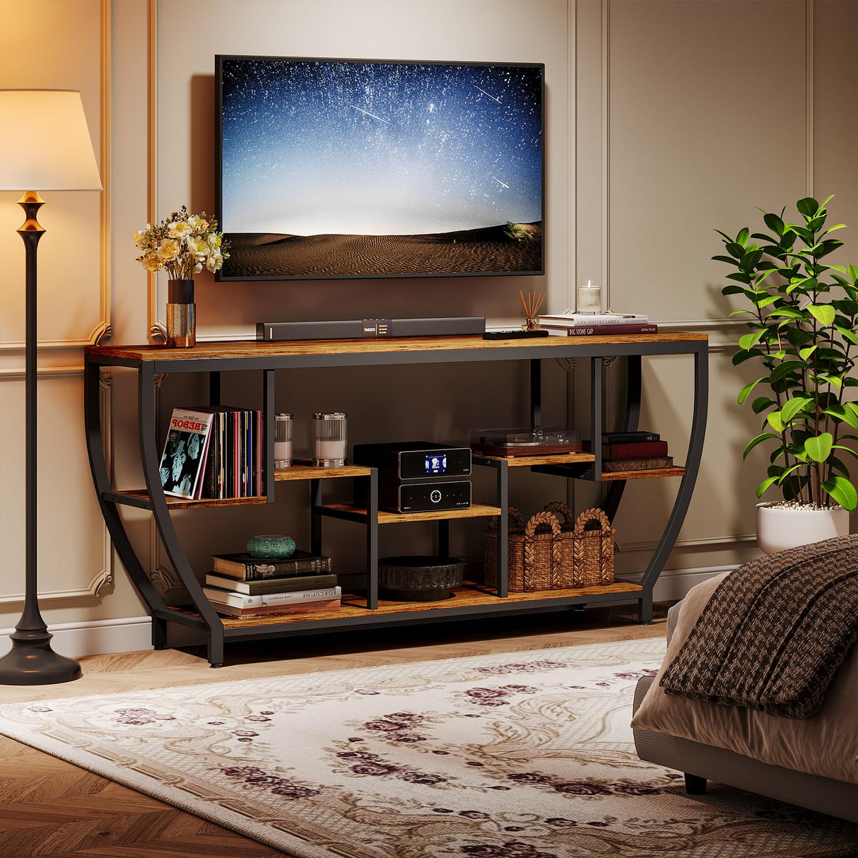 Tribesigns TV Stand for Televisions up to 80 Inches, 70.9 Inches Entertainment Center with Storage Shelves, Wood TV Media Console Table Unit for Living Room, Bedroom, Rustic Brown Tribesigns