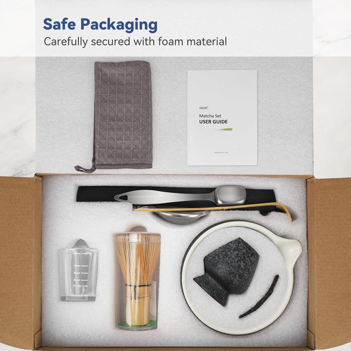 Joiish 10-Pcs Matcha Kit Set, Whisk and Bowl with Spout & Measuring Spoon, Japanese Tea Making Tools, Charcoal Grey Joiish