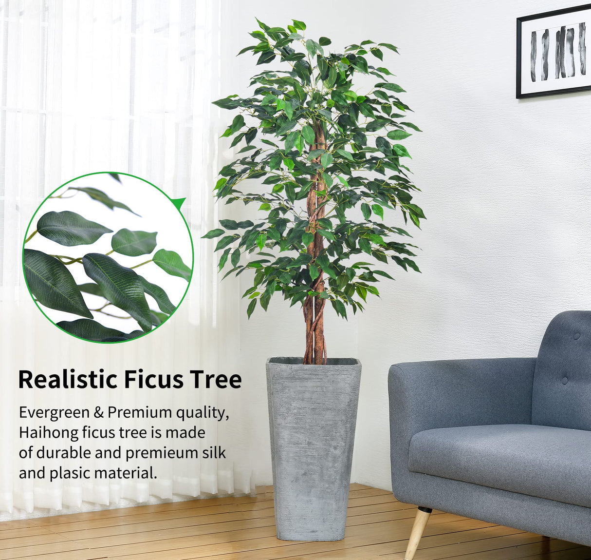 HAIHONG 2Packs 4FT Artificial Ficus Tree, Fake Plants with Sturdy Plastic Nursery Pot,Faux Ficus Trees for Home Office Living Room Indoor Outdoor Decor Perfect Housewarming Gift (4FT-2Packs) HAIHONG