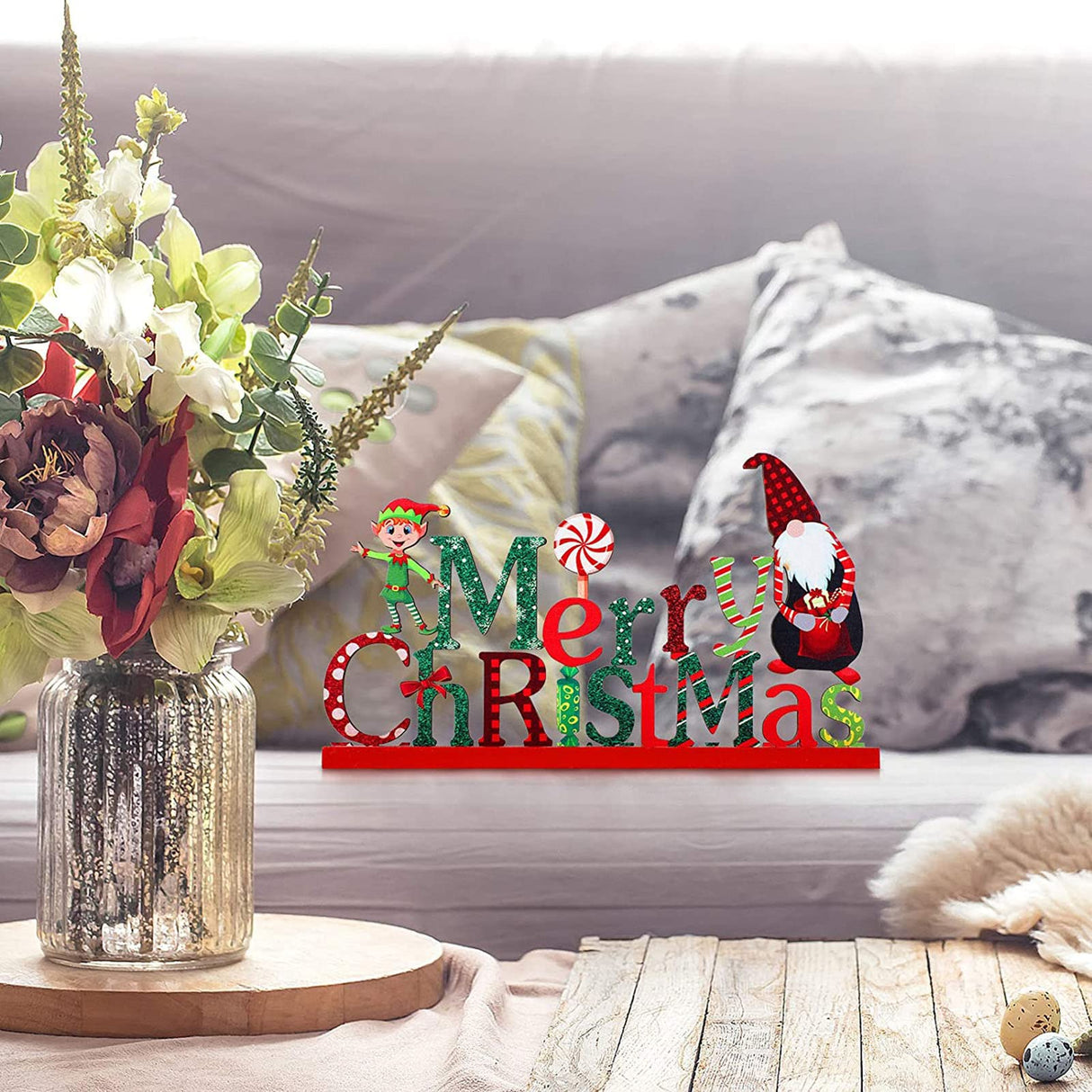 Blulu 3 Christmas Table Centerpiece Decoration Merry Christmas Tabletop Wooden Sign Snowman Sign Farmhouse Centerpieces for Christmas Holiday Party Indoor Decorations(Chic Style) Blulu