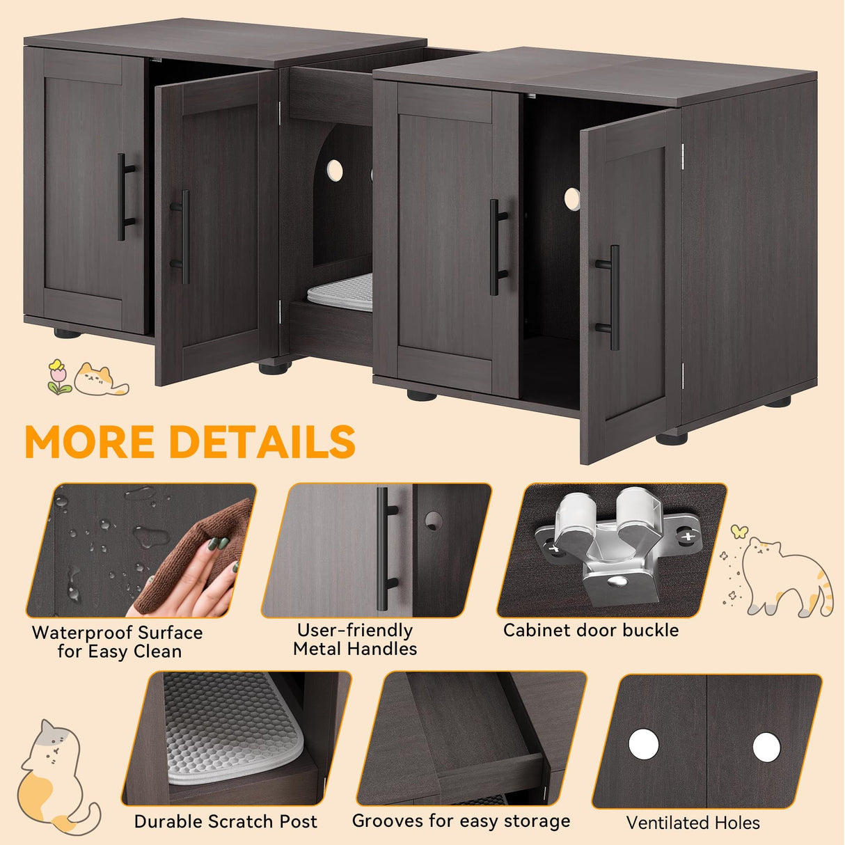 Cat Litter Box Enclosure Furniture for 2 Cats, 55" Large Hiddden Cat Litter Box Enclosure Furniture 3-IN-1 Wooden Cat Litter Cabinet with Barn Door & Double Rooms for Bedroom Living Room, Walnut GAOMON