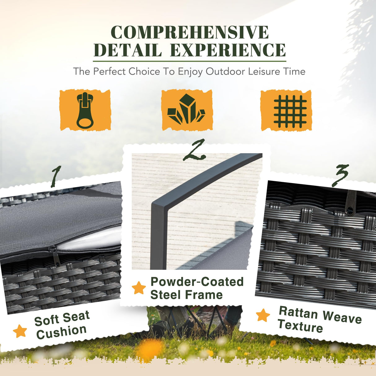 Devoko PP Patio Furniture Set 3 Piece All Weather Outdoor Rocking Chairs with Cushions and Coffee Table for Bistro Balcony Porch (Black) Devoko