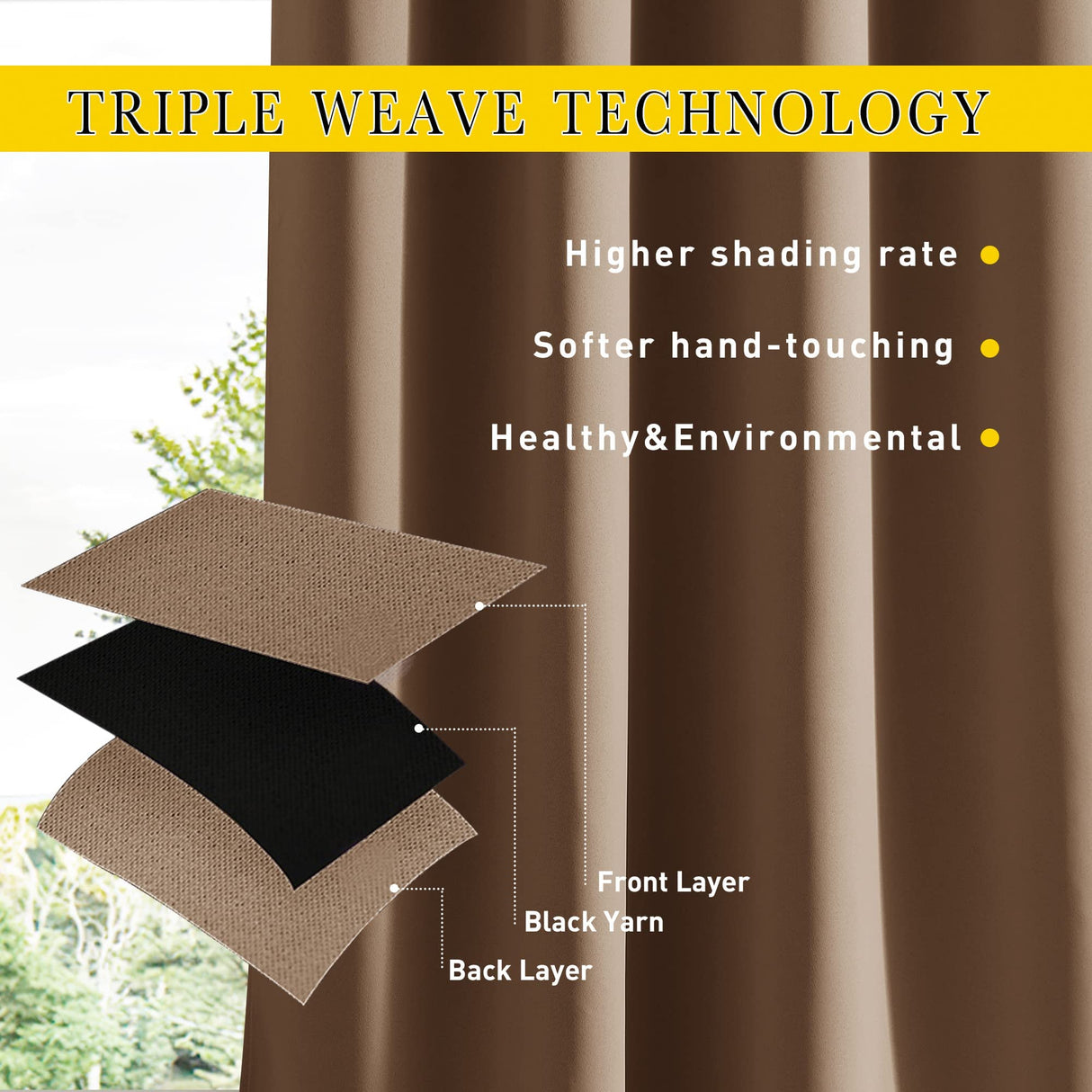 NICETOWN 2 Panels Weighted Blackout Curtains Patio Waterproof Outdoor Curtains, Thermal Insulated Top & Bottom Grommet & Back Tab Wind-Break Drapes Privacy for Pergola, W52 by L84, Tan-Khaki NICETOWN