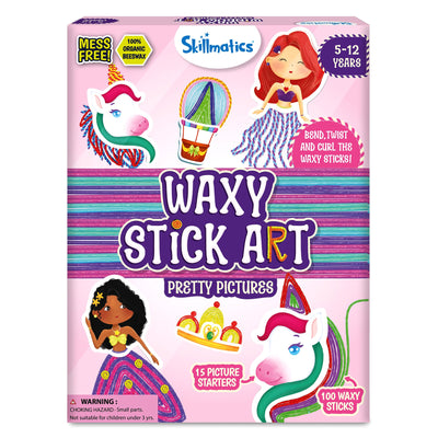 Skillmatics Waxy Stick Art Kit - 100 Bendable & Reusable Waxy Sticks for Mess-Free DIY Fun, Pretty Pictures with Unicorns & Princesses, Creative Gifts for Girls & Boys Ages 5, 6, 7, 8, 9, 10, 11, 12