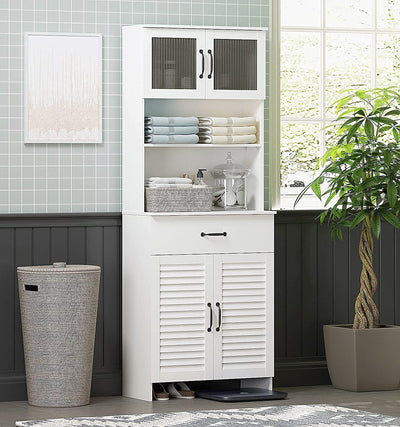 Spirich Tall Bathroom Storage Cabinet, Floor Storage Cabinet with Double Doors and Drawers, Freestanding Wood Cabinet for Bathroom, Living Room, Kitchen, Whtie