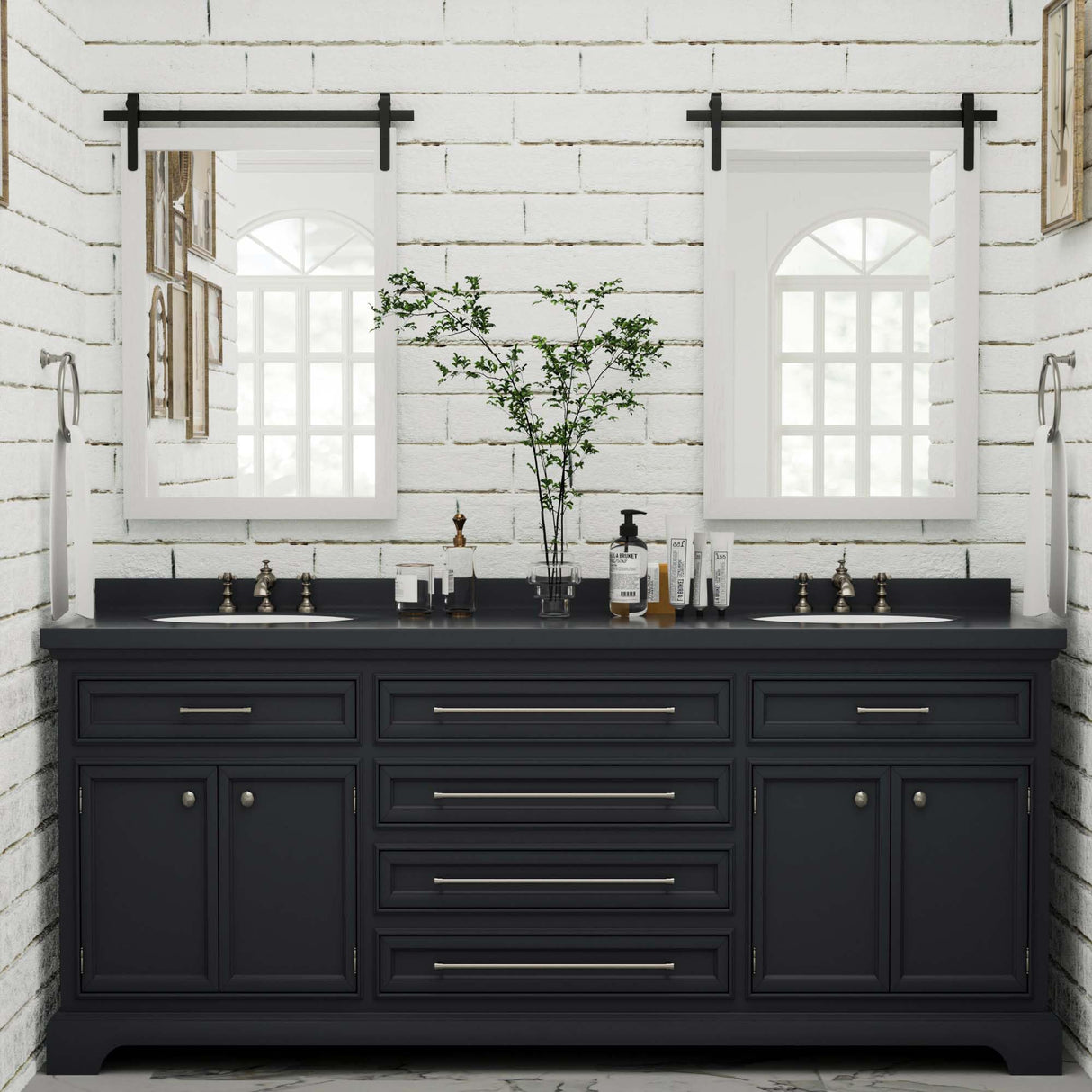 Farmhouse Bathroom Mirror, White Rustic Vanity Mirror Wood Framed Decrative Mirrors, Barn Door Style Decor Entryway Bedroom 22x30INCH Horizontal PAIHOME