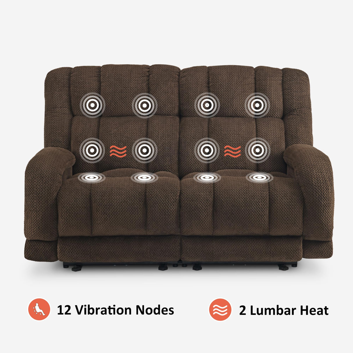 MCombo 64.6" Oversize Power Reclining Loveseat Sofa with Adjustable Headrest, Heat and Vibration, Fabric Electric Loveseat Recliner with USB Charge Ports for Living Room 6855 (Brown) MCombo