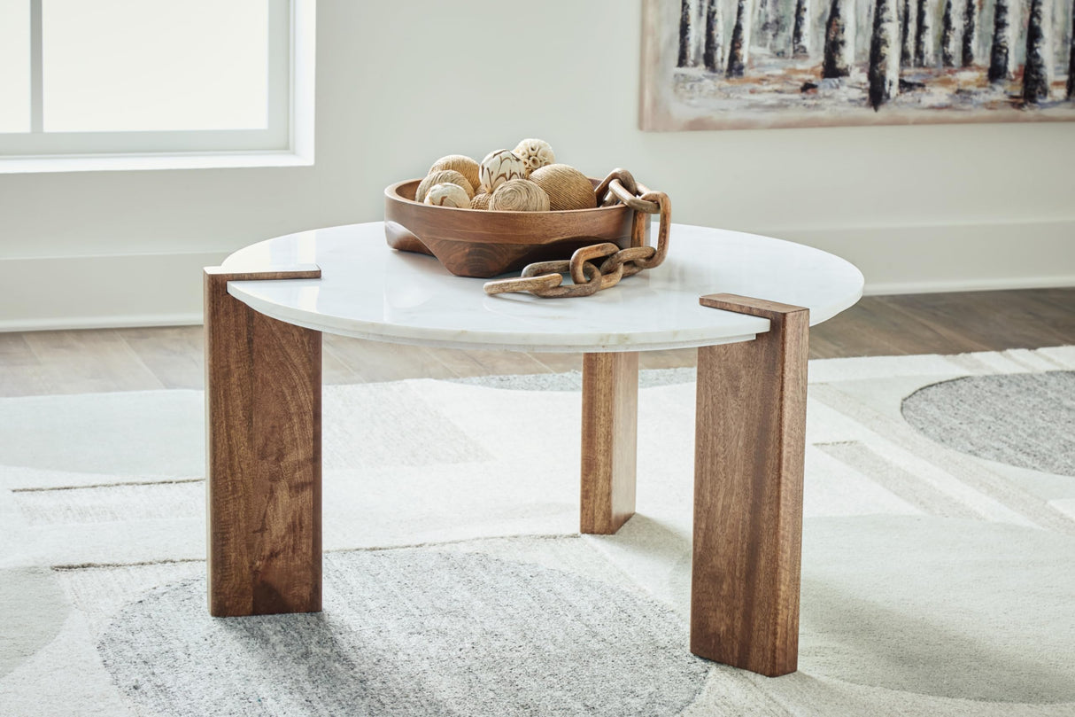 Signature Design by Ashley Isanti Modern Coffee Table with Marble Top, White & Light Brown Signature Design by Ashley
