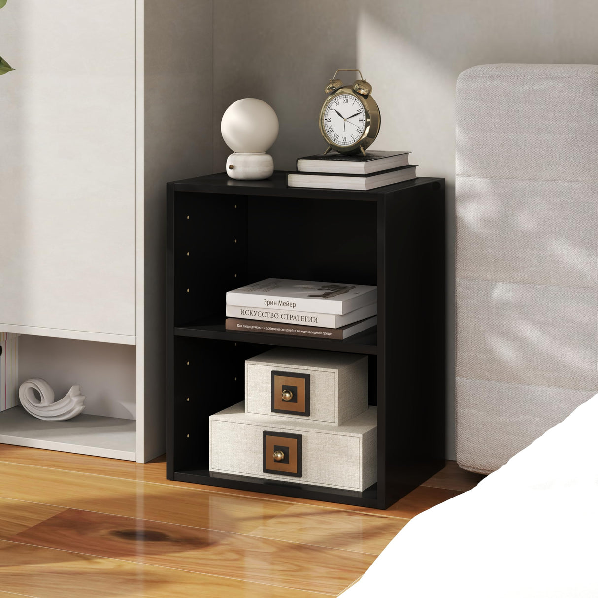 Tangkula 2-Tier Bookshelf, Open Shelf Bookcase with 7-Position Adjustable Shelf, Multifunctional Wooden Cubby Storage Display Shelf for Home Office Study Living Room (Black, 1) Tangkula