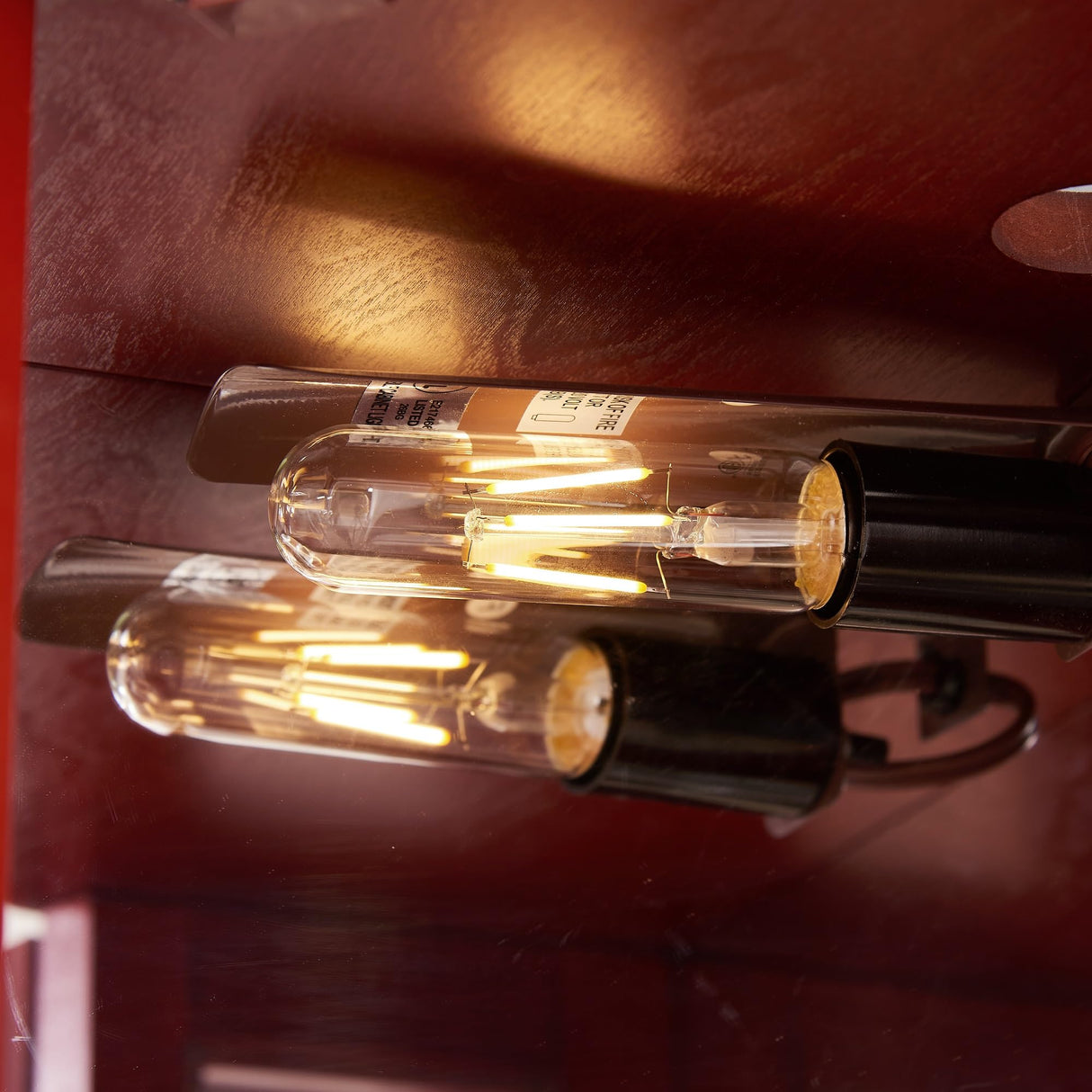 QSOSTNS Lighted Corner Display Curio Cabinet, Curved Wood Corner Cabinet with Tempered Glass Doors and Shelves for Living Room (Cherry) QSOSTNS