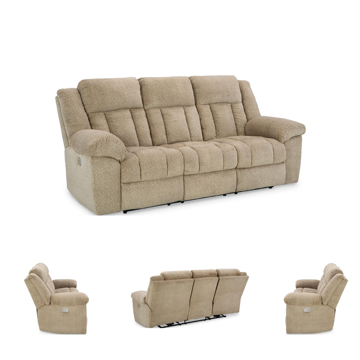 Signature Design by Ashley Tip-Off Classic Wall Hugger Power Reclining Sofa with Adjustable Headrest and USB Ports, Light Brown Signature Design by Ashley