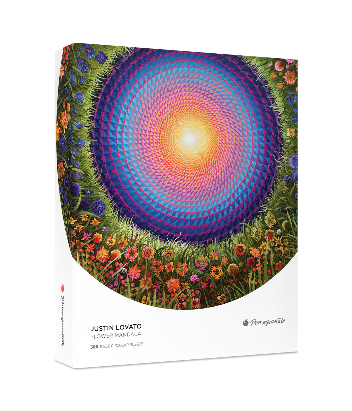 Pomegranate 500-Piece Circular Jigsaw Puzzle for Adults, Justin Lovato's Flower Mandala, Matte Finish, Snug Fit Pomegranate