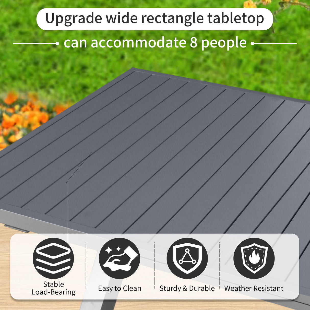 TWT Expandable Table Dining Set for 6 to 10, Aluminum Outdoor Dining Table, Rectangular Patio Metal Table with Umbrella Hole for Backyard Porch, Poolside & Garden, Easy Assembly, Dark Grey TWT