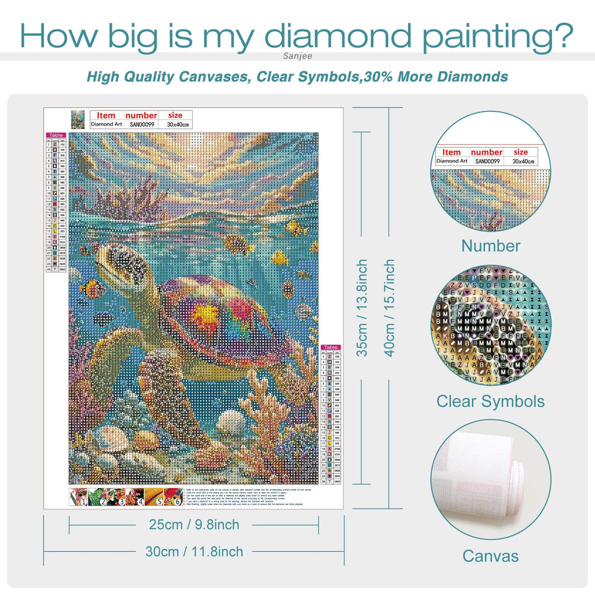 Sanjee Sea Turtle Diamond Painting Kits for Adults, 5D Diamond Art Kits for Beginner, DIY Round Full Drill Diamond Dots Paintings Diamond Painting for Home Wall Decoration Gift, 12x16inch Sanjee