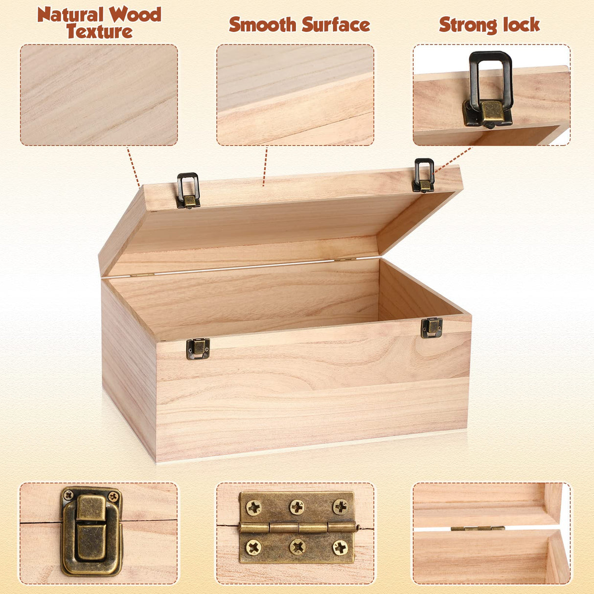 Wesiti 2 Pcs Unfinished Wooden Box 14 x 10 x 6.5 Inch Treasure Chest Craft Box with Hinged Lid Rustic Large Paint Box Stash Crate for Storage Carving DIY Gift Wesiti