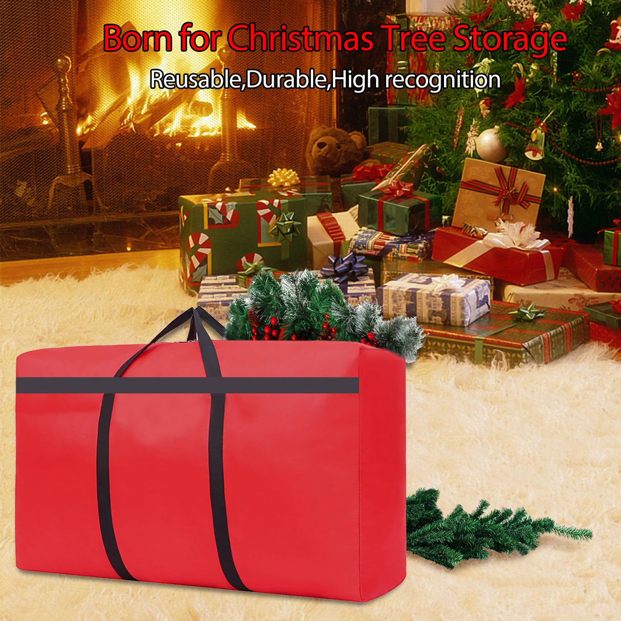 HikooLSS Small Christmas Tree Storage Bag 4Ft/5Ft Heavy Duty Reusable 600D Oxford Fabric Waterproof Dustproof Xmas Tree Bag/Container/Holder for Short Artificial Christmas Tree(39" X 12" X 24") Red HikooLSS