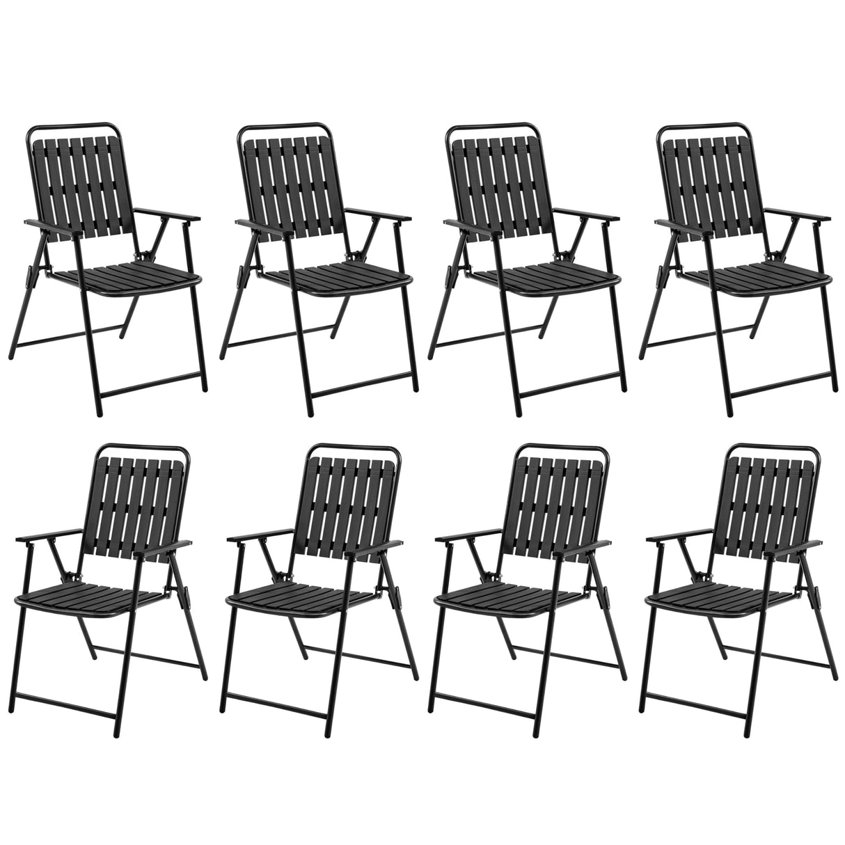 Yaheetech Folding Patio Chair Set of 8, Outdoor Dining Chair with Armrests, Plastic Patio Chair for Porch, Deck, Garden, Backyard, No Assembly Black Yaheetech