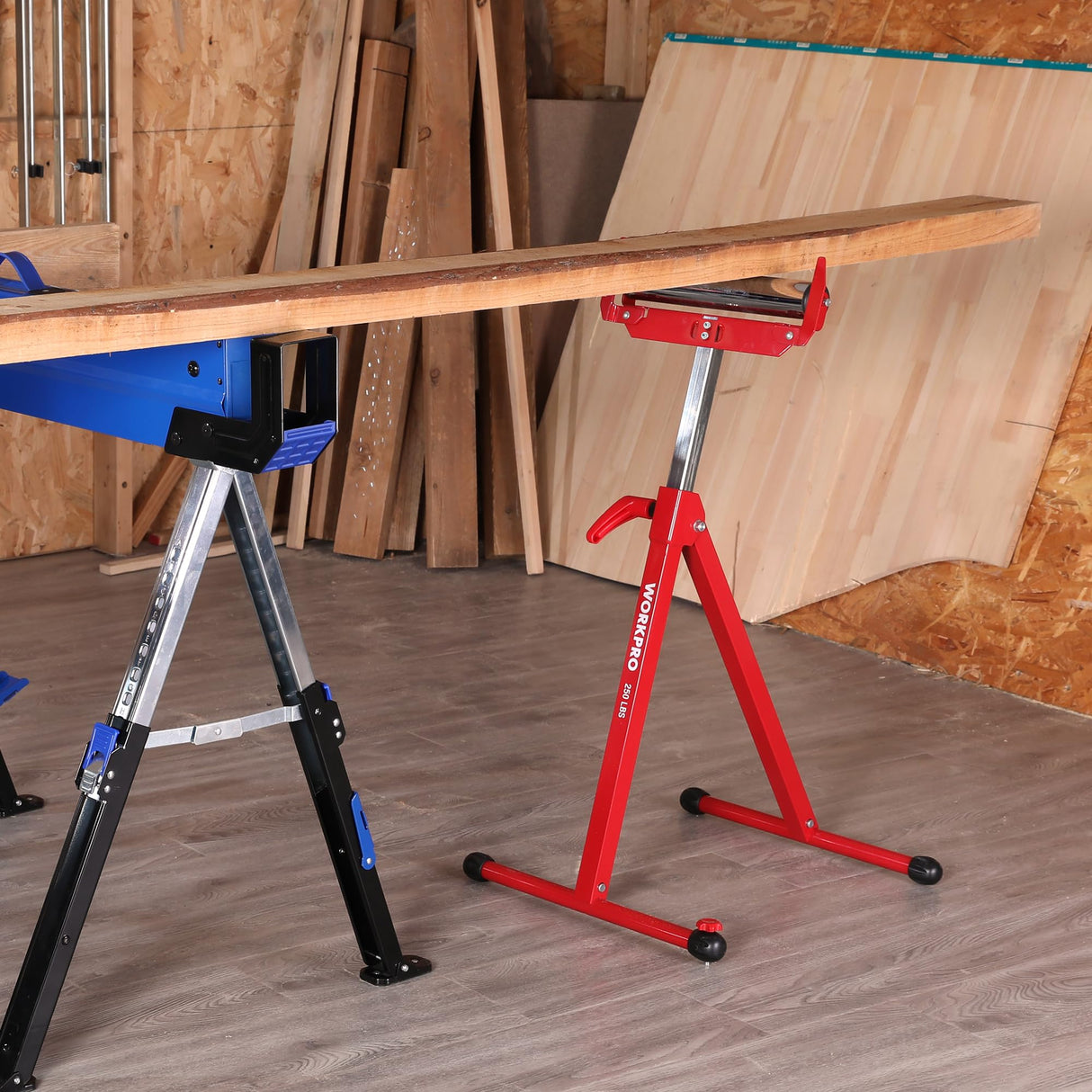 WORKPRO Folding Roller Stand Height Adjustable, Heavy Duty 250 LB Load Capacity, Outfeed Woodworking (Upgraded head) WORKPRO