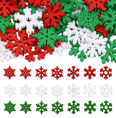 PPhtony 80PCS Snowflake Decorations Wood Slices Ornaments Christmas Cutouts Buttons Tags for Xmas Tree Hanging Painting DIY Crafts Projects Gifts Bags Holiday Party School Home Activity,20MM,Mix Color