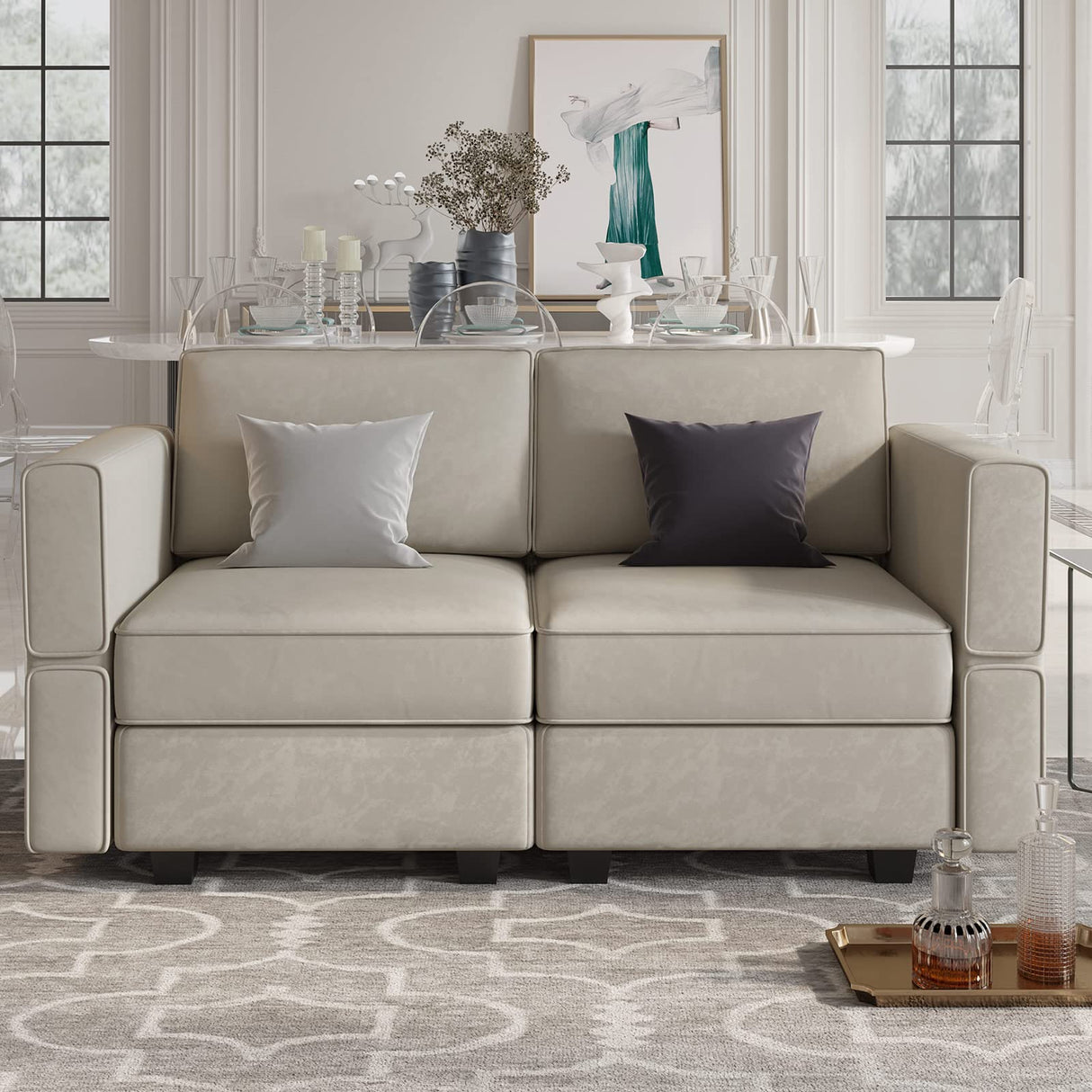 Belffin Modular Loveseat Sofa Couch with Storage Seats Velvet 2 Seater Love Seats for Small Spaces Grey Belffin