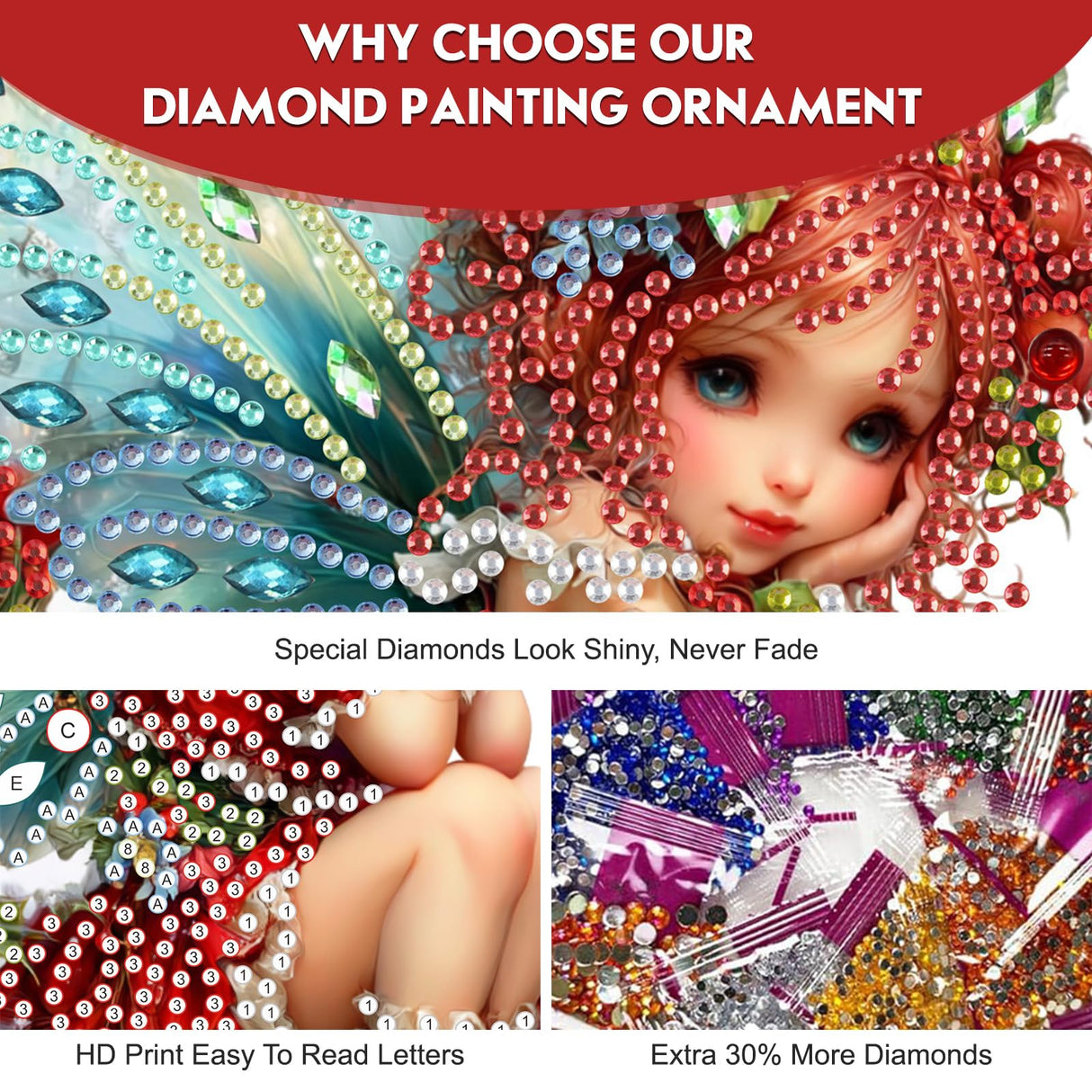 Hanging Diamond Art Kit for Adult, Christmas Angel, 5D Special Shaped Rhinestone Diamond Painting Ornament, Christmas Fairy, DIY Acrylic Diamond Art Painting Window Pendants Home Garden Wall Decor NEWENMO