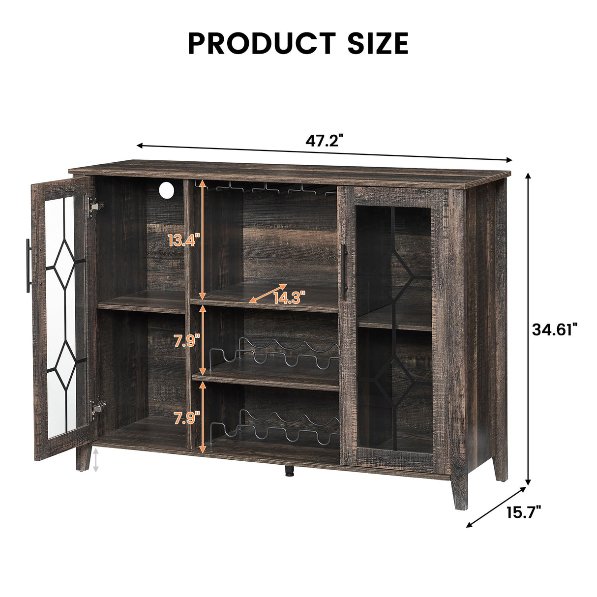 IDEALHOUSE Wine Bar Cabinet with Led Light,Home Coffee Cabinet with Wine and Glass Rack,Kitchen Buffet Sideboard with Storage,Liquor Cabinet for Bar,Dining Room,Kitchen(Dark Rustic Oak) IDEALHOUSE