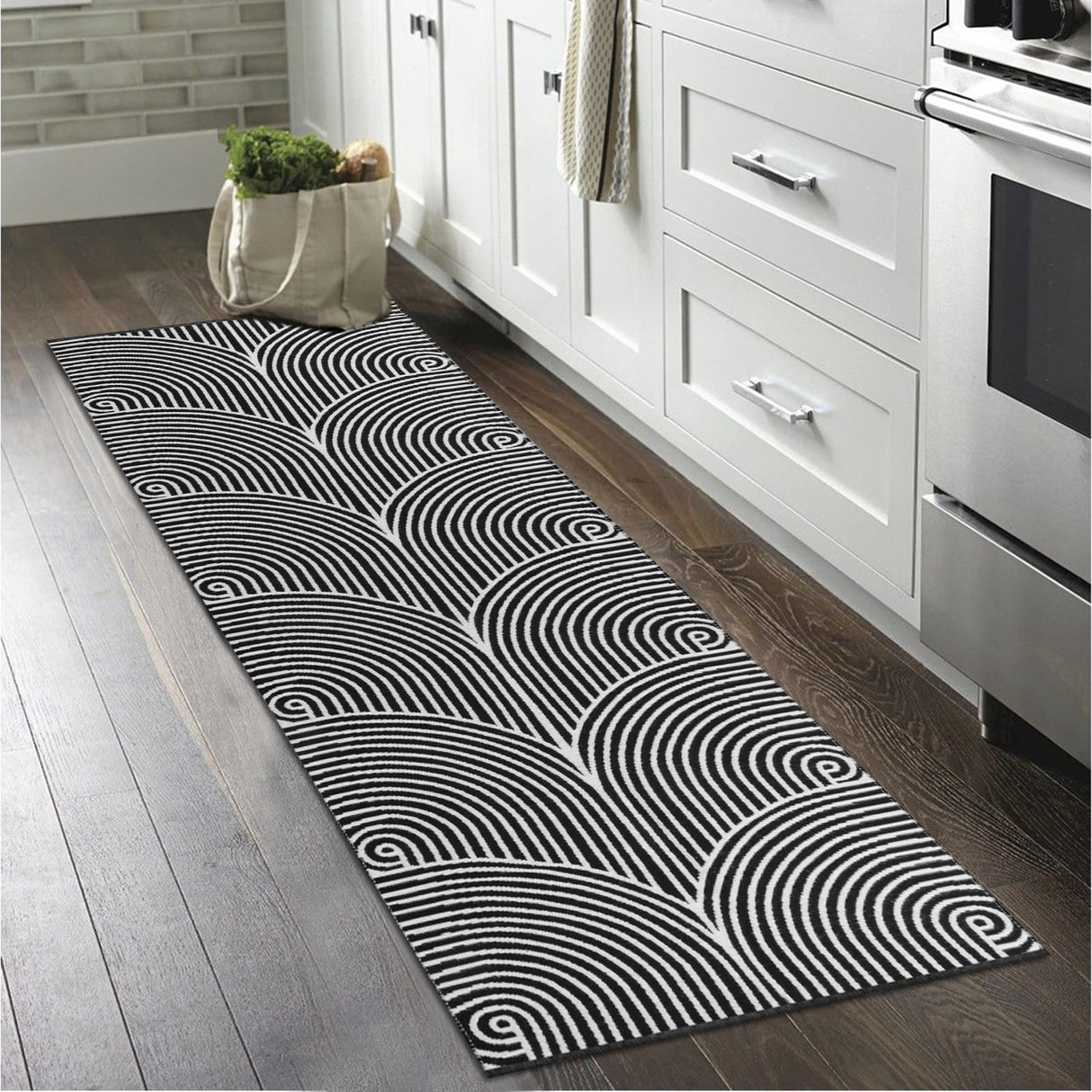 Tiffasea Woven Runner Rug 2'x6', Machine Washable Indoor Outdoor Rugs Cotton Woven Area Rug Hallway Runner Rug Entryway Rug for Living Room/Laundry/Bathroom/Bedroom(Black and White) Tiffasea