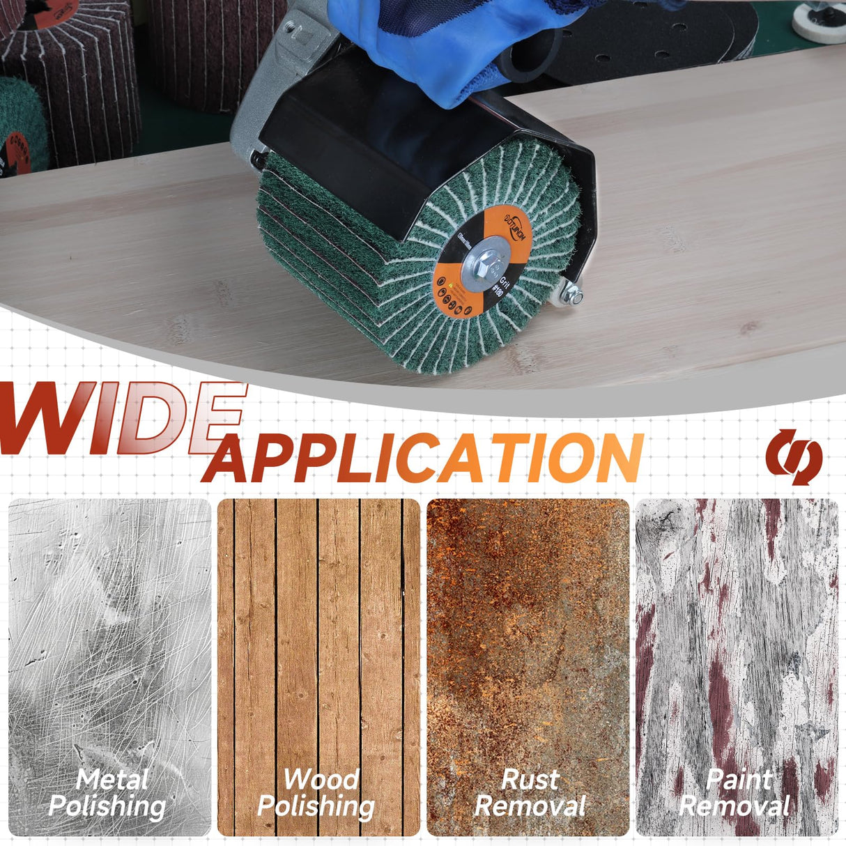 Non-Woven Wheel Surface Conditioning Tool, 180 Grit 120 x 100 x 19 mm Abrasive Drawing Polishing Wheel with Sandpaper for Wood Metal Burnishing Wheel 4.7"x 4" POTUINOM